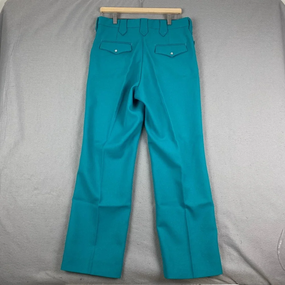 Vtg 70's MESQUITE NIVER Western Pants Mens 31x30 Teal Pearl Snap Flare Cowboy